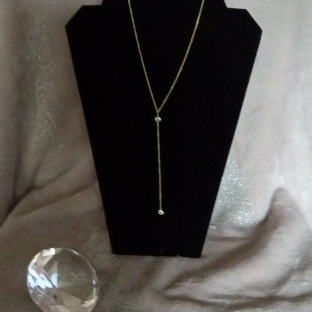 Sterling Forever 14knBezel CZ Y-Drop Necklace